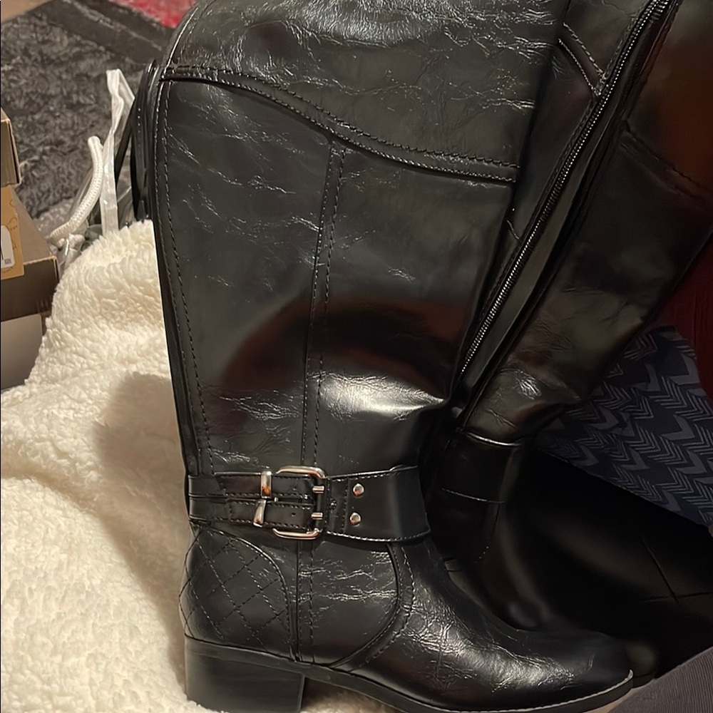 Black Leather Knee-High Boots